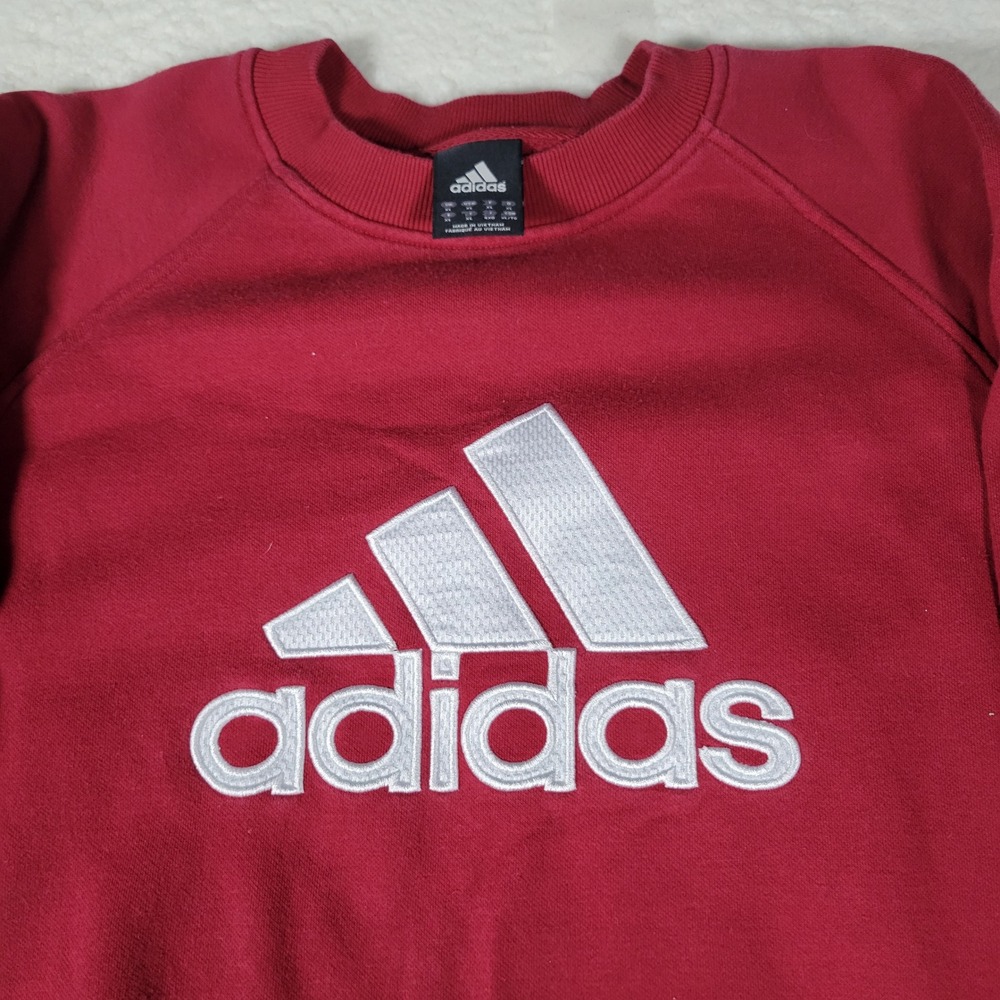 Adidas Sweatshirt Mens XL Red Embroidered Logo Raglan Crewneck 575417 2007
